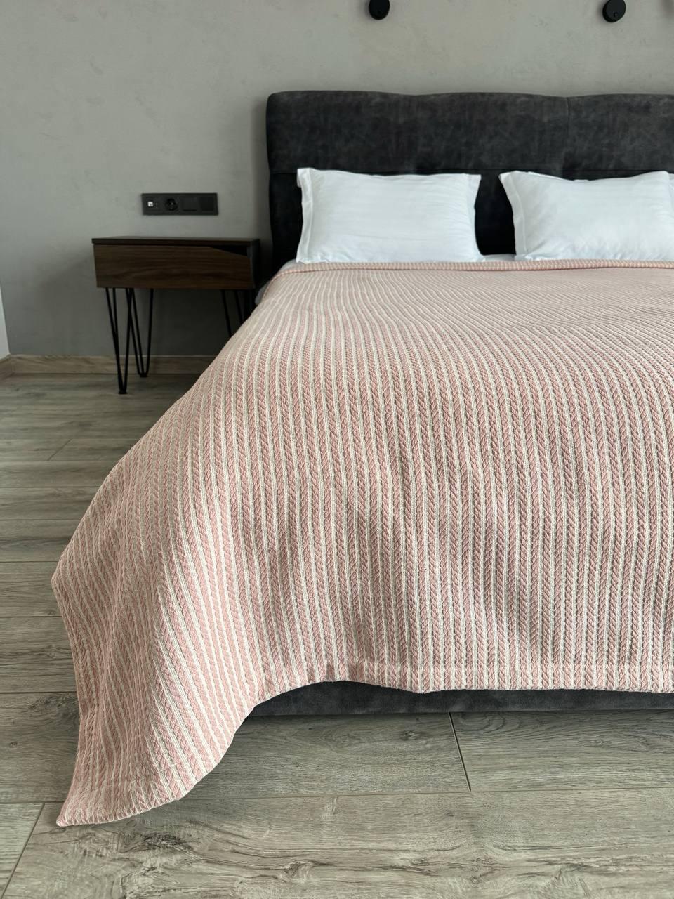 Плед покривало косичка комбінована, 100% cotton, Розовий колір (Розміри і кольори в асортименті)