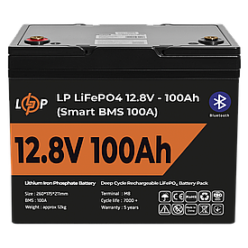 Акумулятор LP LiFePO4 12V (12,8V) - 100 Ah (1280Wh) (Smart BMS 100А) з BT пластик