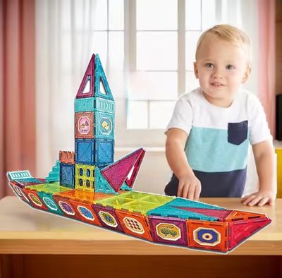 Іграшковий конструктор корабель з магнітними деталями дитячий розвиваючий набір для зборки 3D фігур 110 деталей