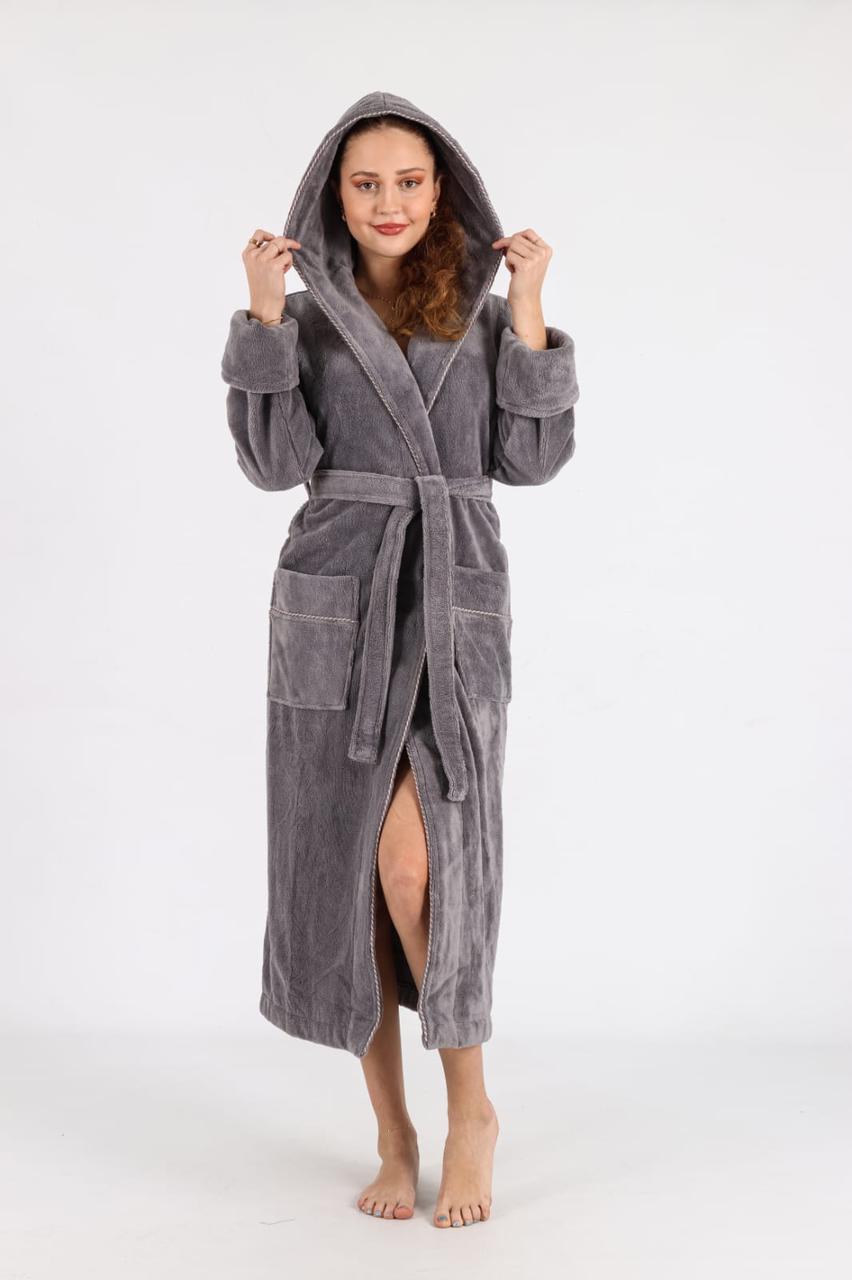 Турецький Махровий Жіночий Халат Nusa 6895 сірий, фото 1