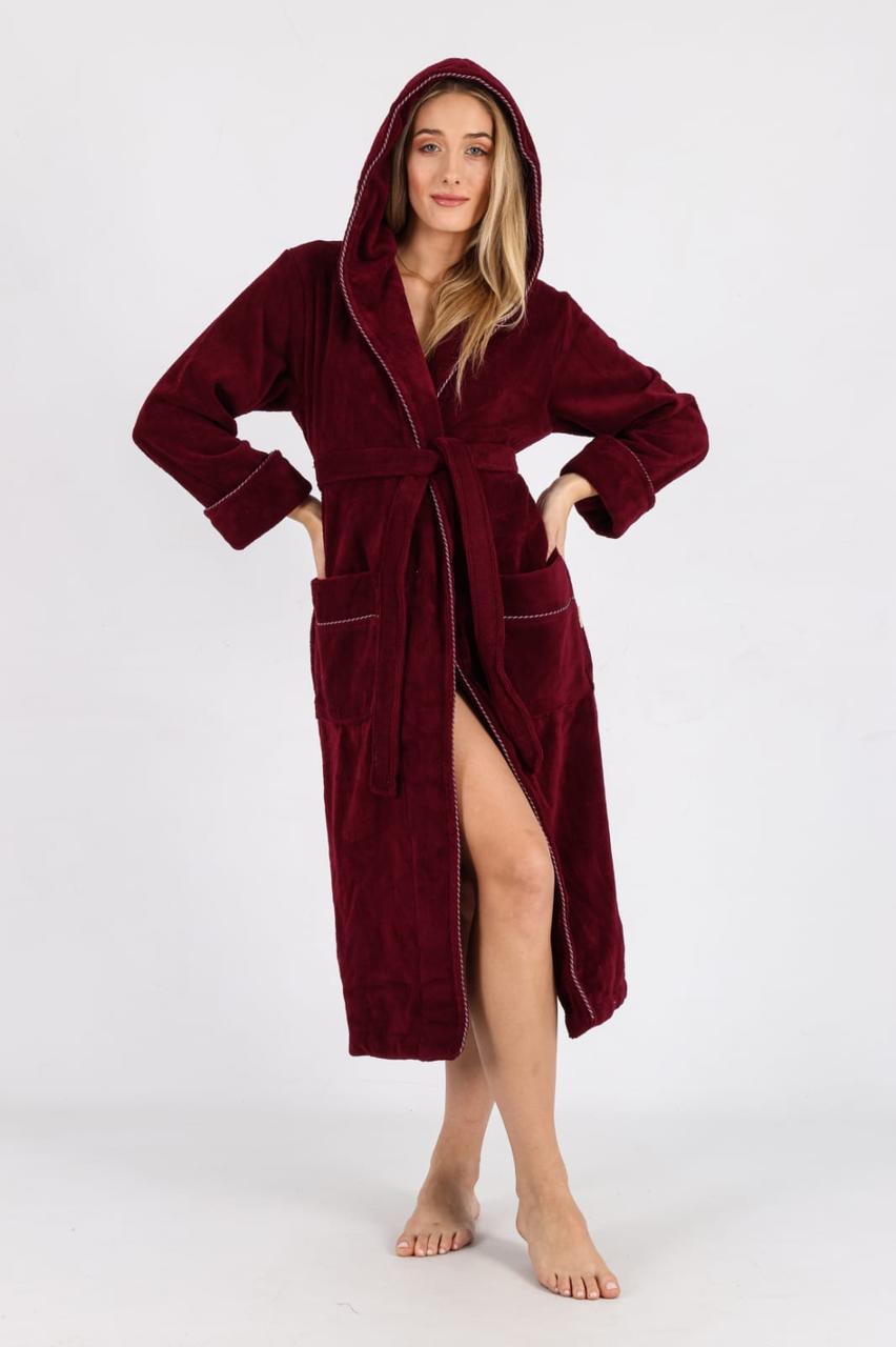 Турецький Махровий Жіночий Халат Nusa 6895 бордовий, фото 1