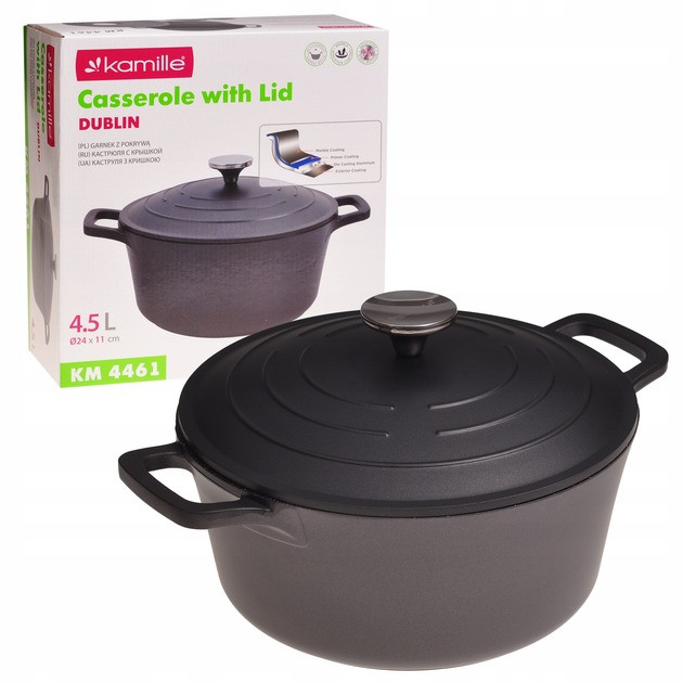 Каструля 4,5л з литого алюмінію з кришкою та прихватками Kamille KM-4461, фото 1
