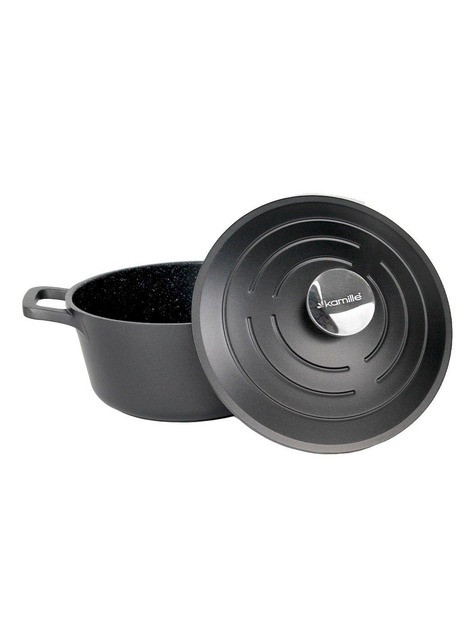 Каструля 2,5 л із литого алюмінію з антипригарним покриттям із кришкою чорний Kamille KM-4460, фото 1