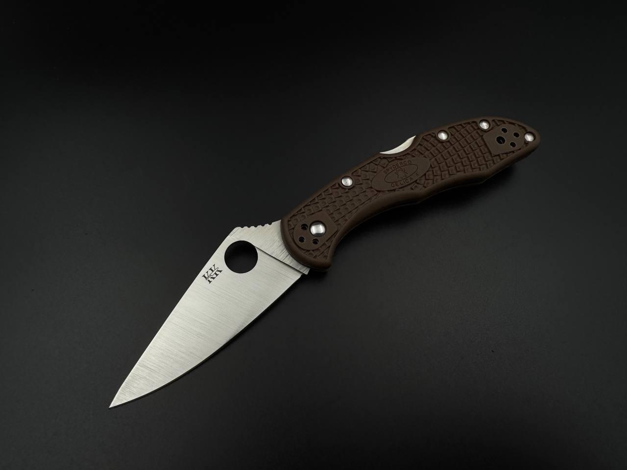 Форк складного ножа «Spyderco delica 4» (коричневий), з клинком від kaif knife.