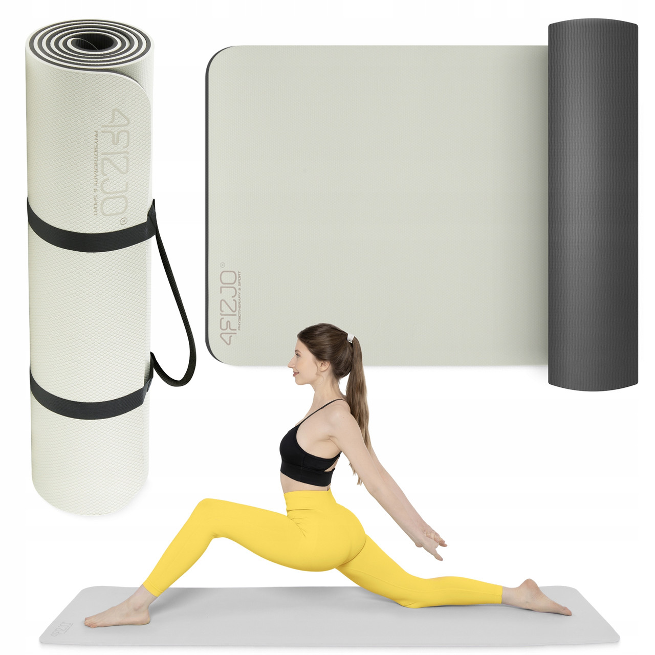 Килимок (мат) спортивний 4FIZJO TPE 180 x 60 x 0.6 см для йоги та фітнесу 4FJ0376 Grey/Black Poland