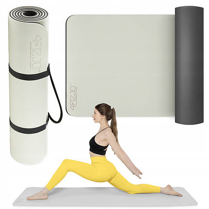 Килимок (мат) спортивний 4FIZJO TPE 180 x 60 x 0.6 см для йоги та фітнесу 4FJ0376 Grey/Black Poland, фото 1