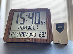 Електронний годинник TFA 60451808 | Безпровідний датчик температури, Радіокеровани годинник, Будильник, Календар, фото 2