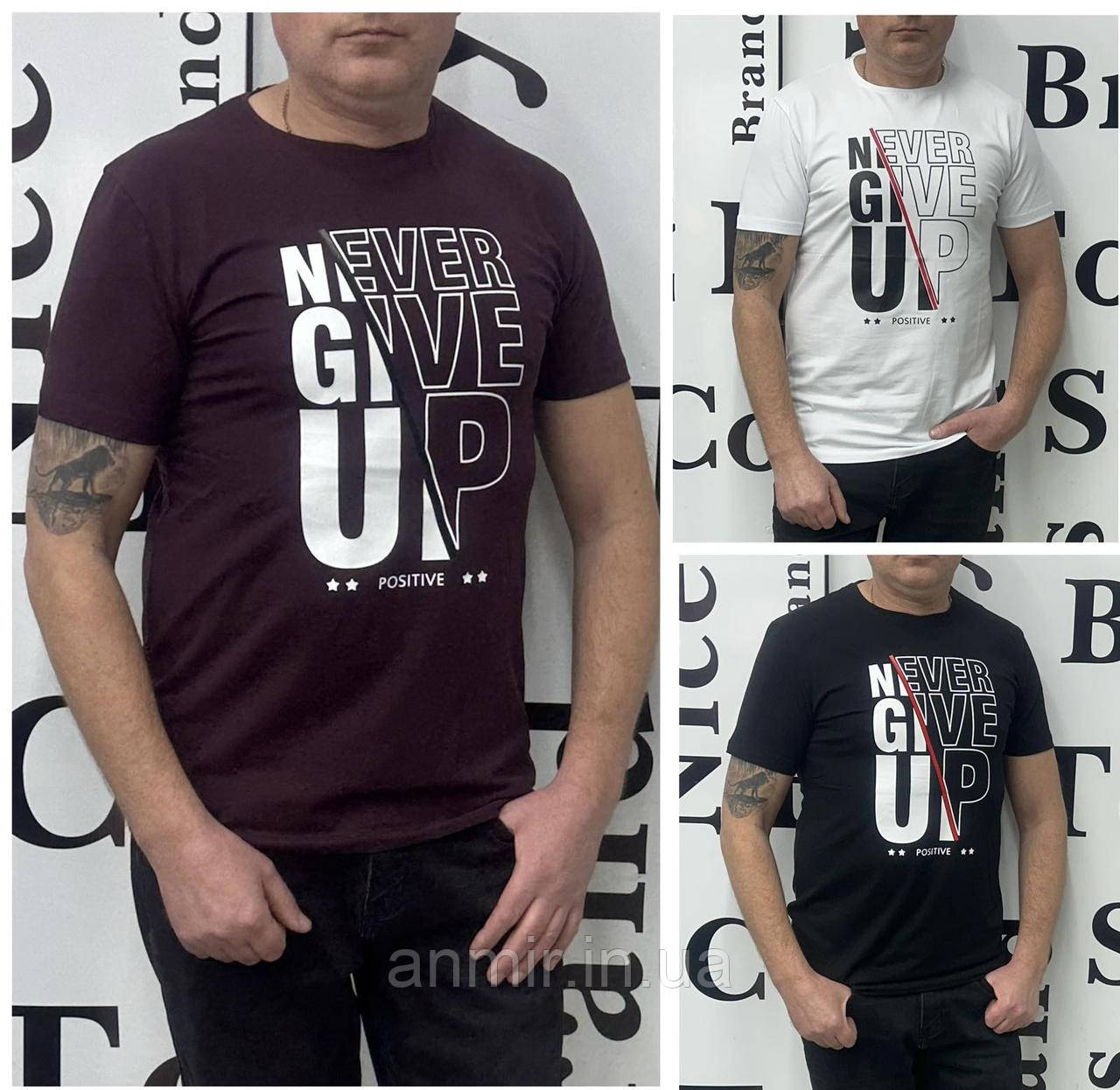 Чоловіча футболка-котон NEVER GIVE UP норма 46-54, колір уточнюйте під час замовлення