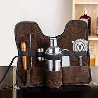 Подарочный набор бармена в чехле 7 предметов, Набор для бара Шейкер, Ложка, Мадлер, Стрейнер