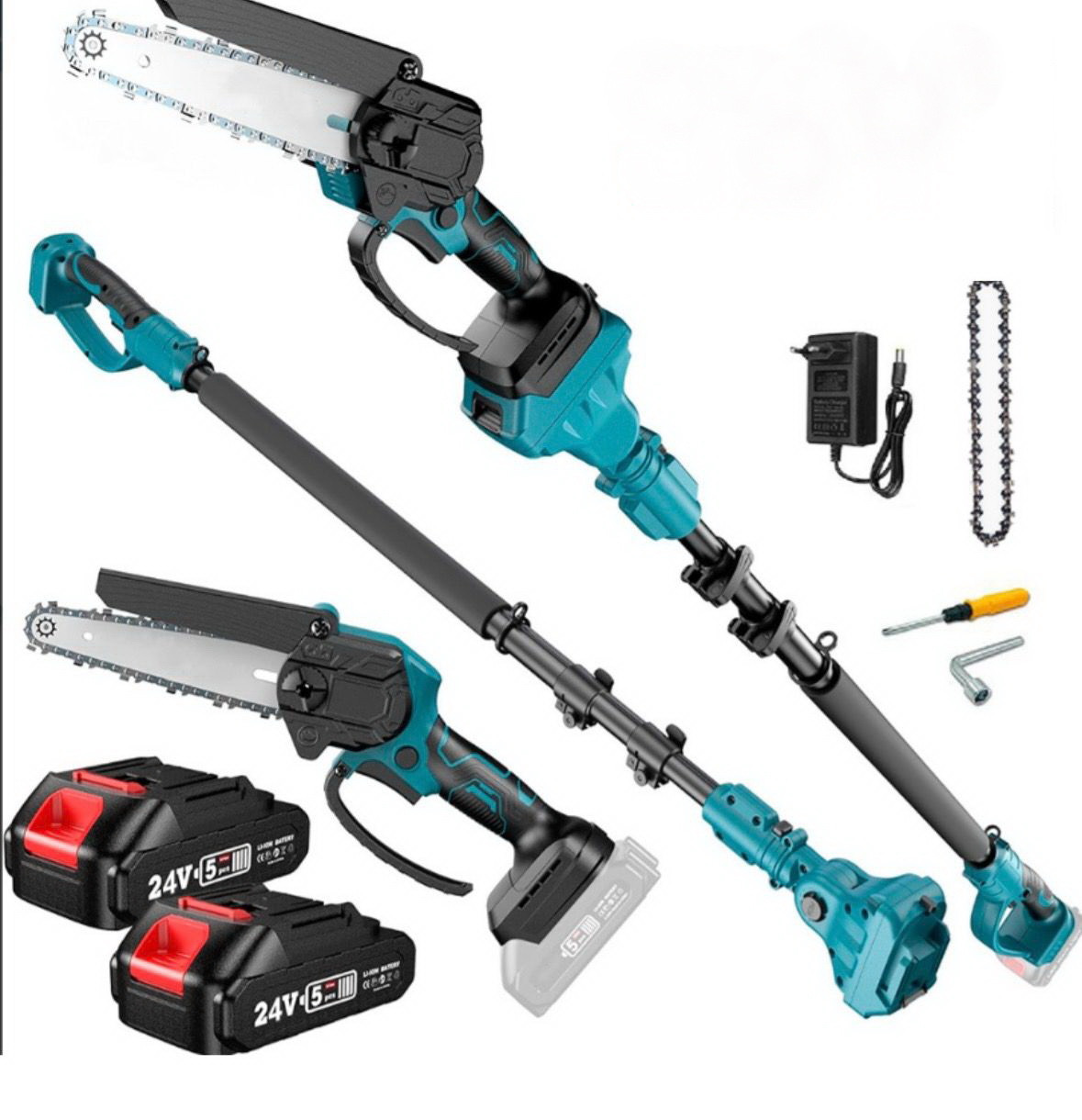 Акумуляторний Висоторіз DUC155 (24 V 5.0 AH). Пила з бочком для олії. 15 см. Штанга 2.1 м.