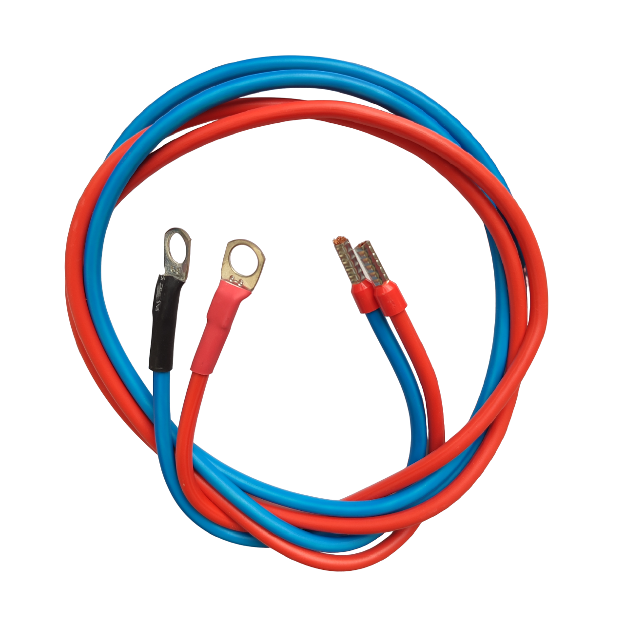 Кабель 6 мм2 довжина 2х200см мідний з клемами: кільцева болт М8 - штирьова (тато) 6 мм2 під АКБ - контролер