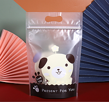 Пакет прозорий з малюнком Песик для подарунків 21 х15 см іп застібкою з ручкою пакувальний