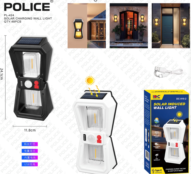 Настінний ліхтар із сонячною панеллю PL-424, датчик — рух, Type-c, фото 1