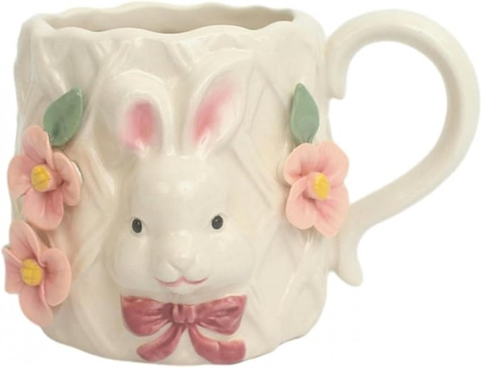 Керамічний кухоль з кроликом у вінтажному стилі 330 мл (Рожевий), фото 1