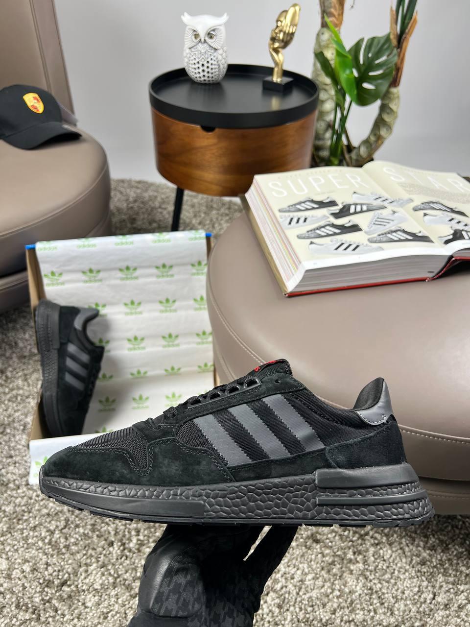 Чоловічі кросівки замша текстиль Adidas ZX 500 RM All Black, кеди Адідас замшеві чорні. Чоловіче взуття