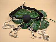 Кляп с силиконовым шариком и зажимами для сосков Gag Ball Black Ellips