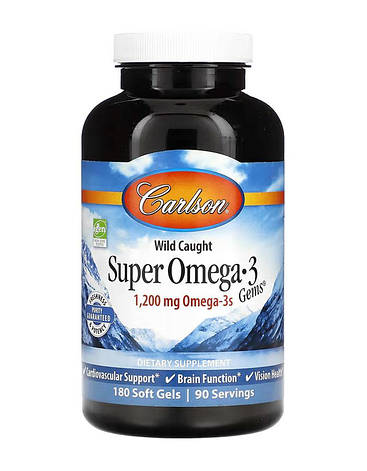 Риб'ячий жир з риби дикого улову Carlson Super Omega-3 Gems 1200 мг 180 капс США, фото 1