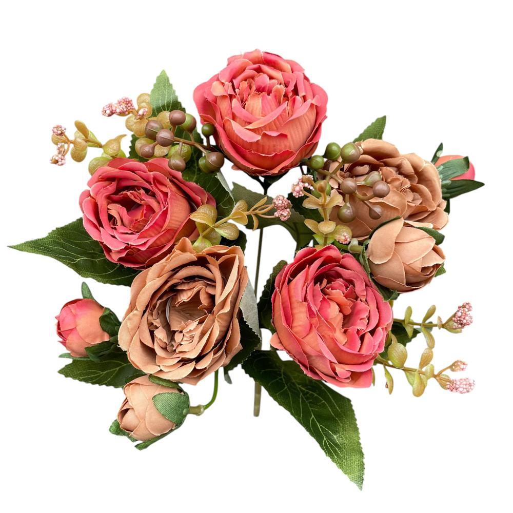 Штучні квіти Букет композиції півоній із бутонами 30 см жовтогарячий, фото 1