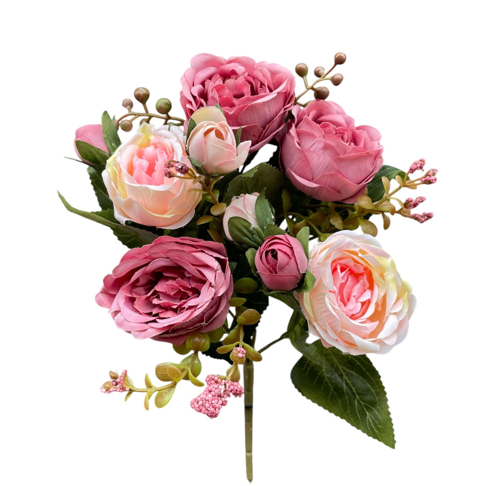 Штучні квіти Букет композиції півоній із бутонами 30 см пудровий з рожевим, фото 1