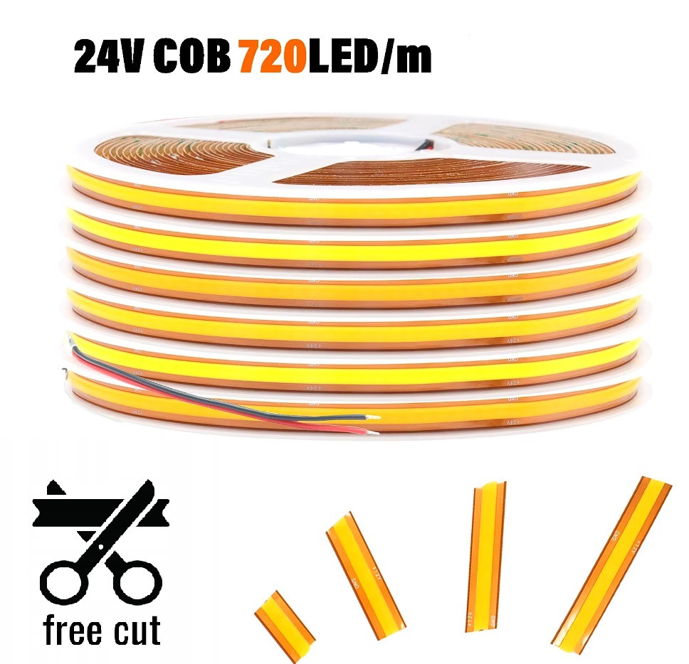 Світлодіодна стрічка LEDTech COB/FCOB 24v 720д/м. FREE CUT. Теплий білий 3000К. Ріж у будь-якому місці.