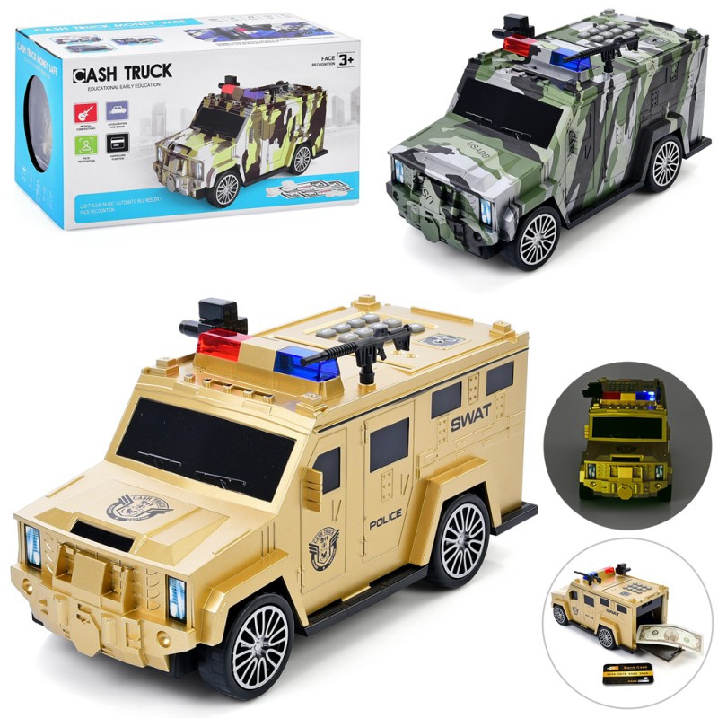 Машина-копилка WF-3018AC, 26 см, сейф із кодом, затягує купюри, звук, світло, 2 види (війна, поліція), фото 1