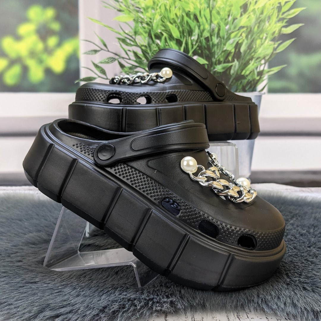 Крокси жіночі на платформі чорні з джибітсами Progress 4369_8