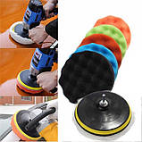 Круги полірувальні для авто зі шліфувальним диском, набр 8 в1, 8 см (6 штук насадок + полірувальний диск + адапт, фото 5