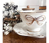2329 Чашка з блюдцем Білий бант 240мл, фото 2