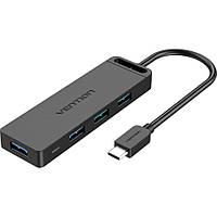 Хаб Vention Type-C to 4-Port USB 3.0 Hub with Power Supply Black 0.5M ABS Type