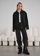 Жіночий Бомбер Стаф Оверсайз Чорний Однотонний Базова Куртка Демісезонна Staff Lexo Black Oversize Shopingo