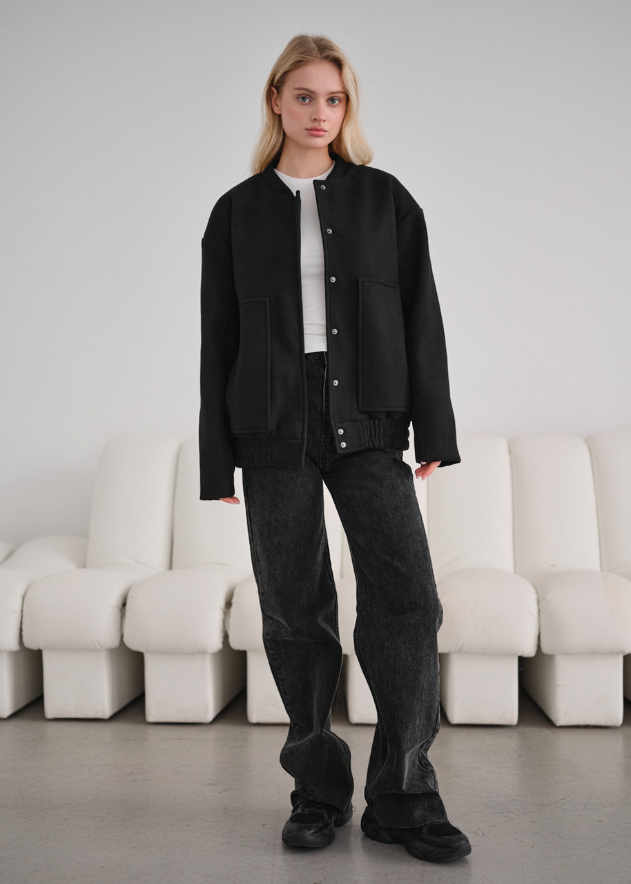 Жіночий Бомбер Стаф Оверсайз Чорний Однотонний Базова Куртка Демісезонна Staff Lexo Black Oversize Shopingo - фото 1 - id-p2712666835