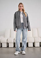 Жіночий Бомбер Стаф Оверсайз Сірий Однотонний Базова Куртка Демісезонна Staff Lexo Gray Oversize Shopingo