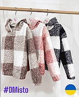 Детский и подростковый джемпер из букле в клетку