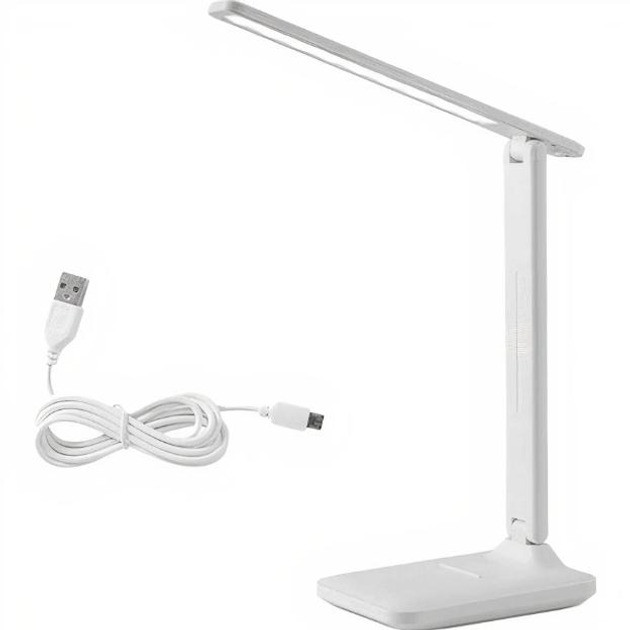 Настільна акумуляторна лампа LCD 868 з годинником та термометром, Біла, фото 1