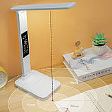 LED настільна лампа з акумулятором, годинником та термометром 868S White, фото 4