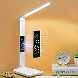 LED настільна лампа з акумулятором, годинником та термометром 868S White, фото 5