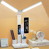 LED настільна лампа з акумулятором, термометром, годинником та органайзером 877, фото 2