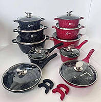 Набір посуду 12 предметів, каструлі, сковорода, сотейник, кришки, Higher Kitchen Hk 305 чорний