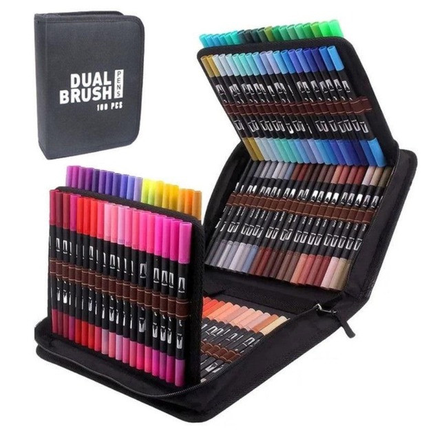 Набір з 100 подвійних маркерів на водній основі в кейсі, фото 1