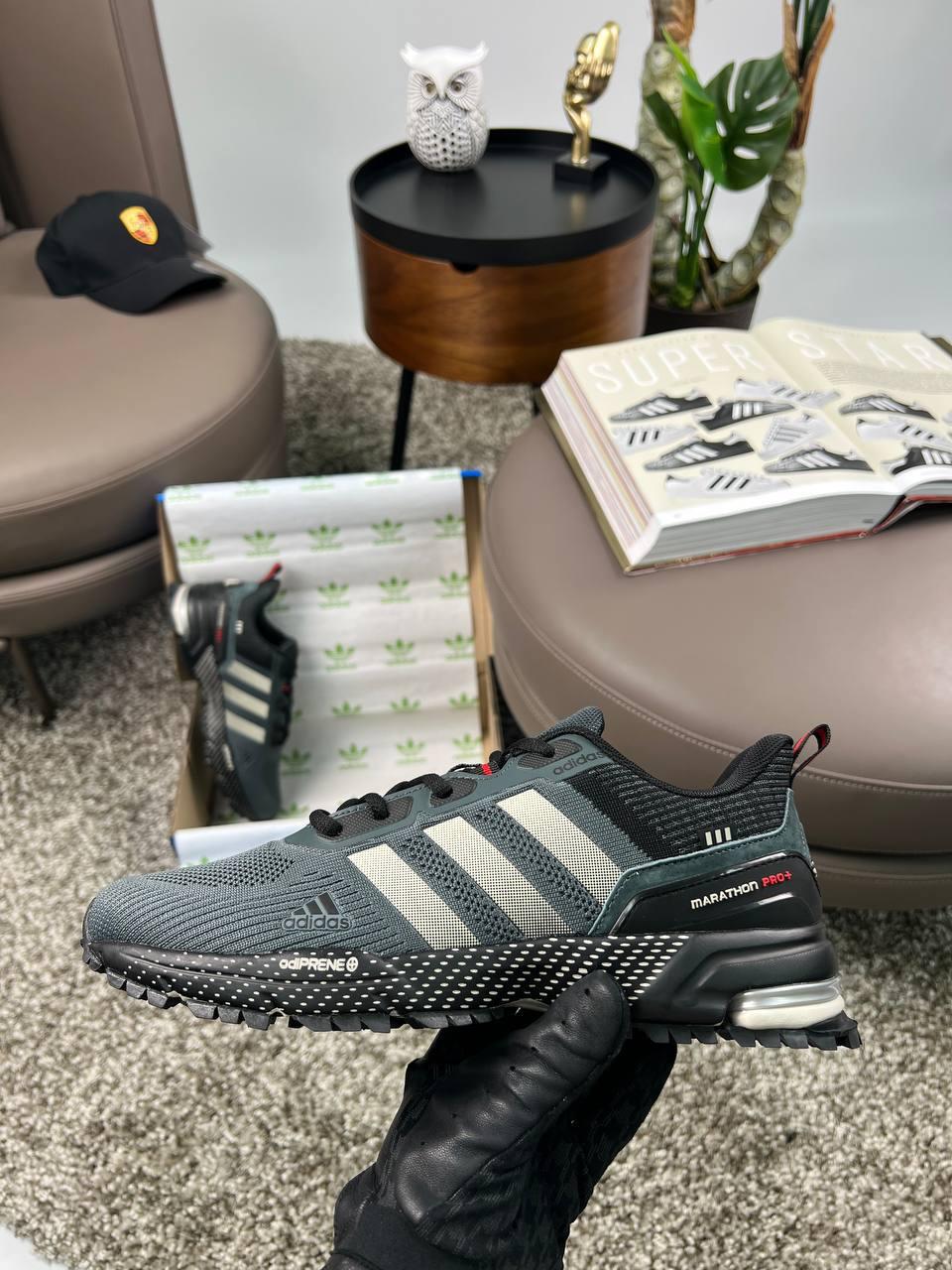 Чоловічі текстильні кросівки Adidas Marathon Pro+ Grey Black, чоловічі кеди Адідас сірі. Чоловіче взуття