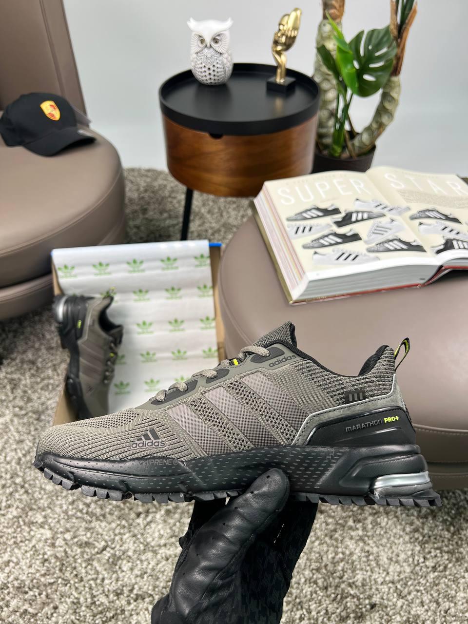 Чоловічі текстильні кросівки Adidas Marathon Pro+ Khaki Black, чоловічі кеди Адідас хакі. Чоловіче взуття