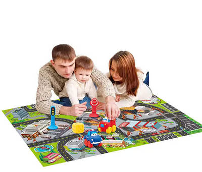 Ігровий дитячий набір машинок для ігор всією сім'єю Автомобілі на килимку містечку 2 види 3 вантажівки Декорації