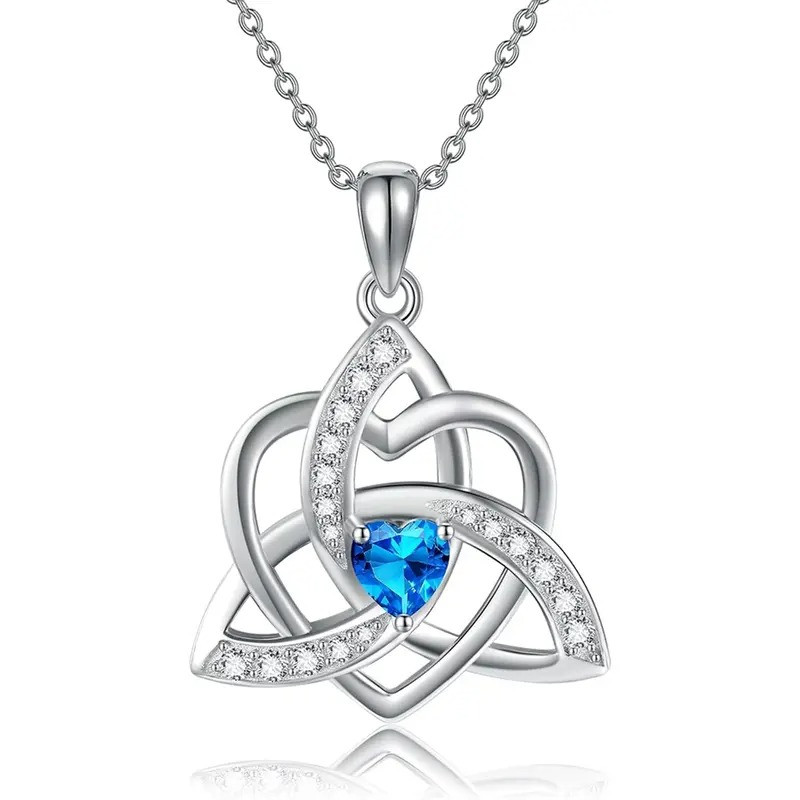 Кулон сріблястий з ланцюжком кельтський триквет і серце з синім кристалом 2.6 см 50 см AurumLux014, фото 1