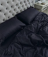 Полуторный комплект постельного белья страйп сатин черный