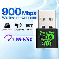Дводіапазонний USB адаптер AX900 Wi-Fi AX900 2.4/5 GHz + Bluetooth 5.3 Wi-Fi6 900 Mbps