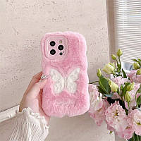Чохол-підставка для Apple iPhone 12 Pro Max Метелик Plush + браслет, Pink