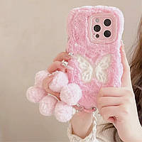 Панель Чохол-підставка для Apple iPhone 13 Pro Max Метелик Plush + браслет, Pink