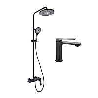 Комплект змішувачів Qtap Slavonice: Душова система QTSLA111BLM45906 + Змішувач для раковини QTSLA1042103B