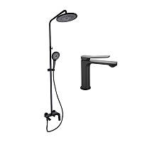 Комплект змішувачів Qtap Slavonice: Душова система QTSLA111BLM45911 + Змішувач для раковини QTSLA1042103B