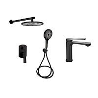 Комплект змішувачів Qtap Slavonice: Душова система QTSLA113BLM45900 + Змішувач для раковини QTSLA1042103B